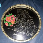Georgia Souvenir Plate With State Map   Cherokee Rose Design