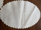 Set Of 6 Vintage Madeira Cream Linen Scalloped Oval Placemats Hand Embroidered