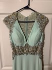 Tony Bowls Paris Mint Green Silver Embellished Formal Gown Elegant Evening Dress