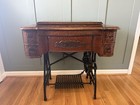 Antique White Family Rotary Sewing Machine Working In Cabinet Beautiful Decals