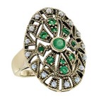 9k Yellow Gold Natural Emerald And Pearl Vintage Style Cocktail Ring