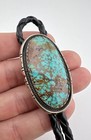 Vtg Navajo Sterling Silver High Grade Royston Turquoise Stamped Oval Bolo Tie