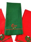 Vintage Embroidered Christmas Tea Towels Linen Polyester Set Of Three Euc