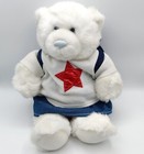 Build A Bear White Teddy Bear Stuffed Animal Toy Blue Eyes Blue Nose With Outfit
