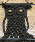 Vintage Brown Owl Macrame Wall Hanging 1970s Rustic Boho Wood Bead Eyes 25x19