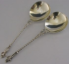 Victorian Sterling Siver Bride   Groom Wedding Serving Spoons  1895 Antique