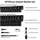49pcs 1 2  Drive Impact Socket Set Deep shallow Cr-v 6 Point  Metric Socket Set
