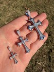 Iced Moissanite Gothic Cross Real 925 Silver Pendant Necklace Hearts Of Chromes