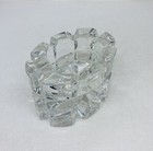 Vintage 1980s Heavy Crystal Glass Ashtray Geometric Abstract Oval Decor X