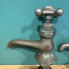Vtg Pair Nickel Plated Brass Separate Hot Cold Sink Faucets Porcelain Old
