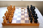 Vintage Wooden Chess Set   Hand Carved   King 5 25 Inches Folding Board
