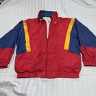 Vintage Mens Cambridge   Adams Track Suit M Red Navy Blue Colorblock Windbreaker