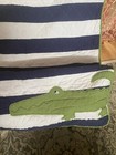 Pottery Barn Kids Alligator Nursery Crib Quilt Navy White Green Rare 36x50