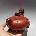 Artisanal Yixing Teapot Yellow Tea Tripod Dragon Carved Sculpture Oriental Decor