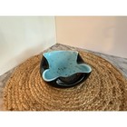 Vintage Murano Art Glass Ashtray Bowl  Black And Turquoise With Gold Leaf