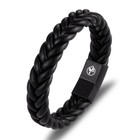 Wsesto Bracelet Black Leather Stainless Steel Magnetic Clasp Men s Bracelet