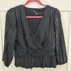 Women   s Pleated Wrap Front Blouse Long Sleeve Shirt Black L Cocktail Party