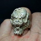 19 Mm Old Chinese Tibet Silver Carving Dragon Loong Statue Ring Gift Collection