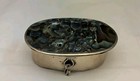 Vintage Alpaca Mexico Silver Abalone Mother Of Pearl Hinged Oval Pill Box