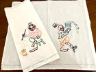 Set Of 2 Vintage - Handmade  Hand Embroidered - Clown Design - Dish Towels