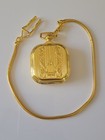 Vintage Style Gold Plated Square Pocket Watch W  Chain 40mm Quartz Pocket Watch
