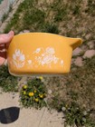   rare    Pyrex 2 5 Qt Round Golden  Some Damage Casserole With Lid 1981 Promo