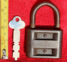 Antique Iron Padlock   Large Steel Key Vintage Lock   Old Key No Markings