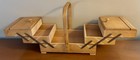 Large Vintage Wooden Cantilever Sewing Basket Box Fold Out Crafts   Assessories