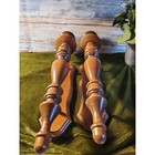 Vintage Wood Wall Sconce Candle Holder Set Rustic Carved Home Decor