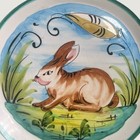 Vintage Italian Pottery Rabbit Hare Plate Hand Painted Colorful Terracotta
