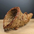 Wicker Cornucopia Horn Basket 11  Thanksgiving Fall Harvest Rustic Farmhouse