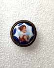 Vintage Portrait Victorian Round Button Of Lady In Evening Dress With Metal Back