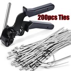 Stainless Steel Cable Tie Gun Set     Heavy Duty Metal Zip Tie Tool Kit 200pc Ties