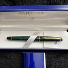 Waterman Ballpoint Pen Green Marble  W  Gold Trim Black Ink