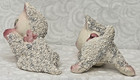 Vintage Pair Sugared Ceramic Cat Figurines Pink Green Eyes 1950s Mcm Kitsch Kitt