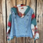 Western Cowgirl Aztec Hooded Denim Jacket Festival Boho Rodeo Southwest 2xl
