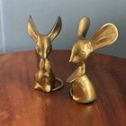 Vintage Brass Mouse Figurines Pair Big Ears Cottage Woodland Decor Fairy Witchy