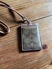 Coach Signature Lanyard Id Badge Holder Brown Canvas Leather Card Case Keychain