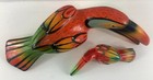 Pair Of Mexican Talavera Ceramic Pottery Toucan Parrots