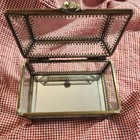 Vintage Glass Mirror   Brass Jewelry Casket Trinket Box