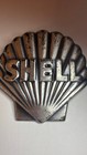 1940s Vintage Shell Oil Co  Gas Station Cast Medal Pump Badge Original Mounting