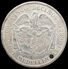 1882 - 50 Centavos Colombia Silver  Coin  7-pointed Variety      rare   Scarce  