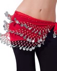 12 Pcs Chiffon 128 Silver Coins Belly Dance Costume Hip Skirt Scarf Wrap Belt 