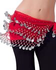 12 Pcs Chiffon 128 Silver Coins Belly Dance Costume Hip Skirt Scarf Wrap Belt Us