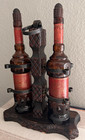 Vintage Wood Iron 2-bottle Holder Stand Wine Liquor Barware Display Mcm Spain