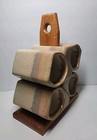 Vintage Rodolfo Padilla Coffee Mugs Set Of 4 With Wood Stand Drip Glaze
