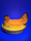 Mosser Glass Hen On A Nest 7 1 2  Dandelion Cadmium Glow Large Hon Woven Basket
