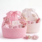 2 Pcs Baby Gift Basket Set With White Pink Bow - Perfect Newborn Shower Present