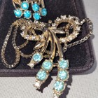 Vintage Set Blue And Clear Rhinestone  Gold Silver Tone Necklace Earrings Ring