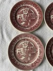 Very Rare Set Of 4 Vintage Ye Olde Willow Red 9  Luncheon Plates  Wallace China 